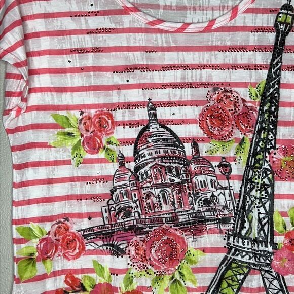 Onque Casuals Striped Paris Themed Short Sleeve Shirt - Picture 5 of 10